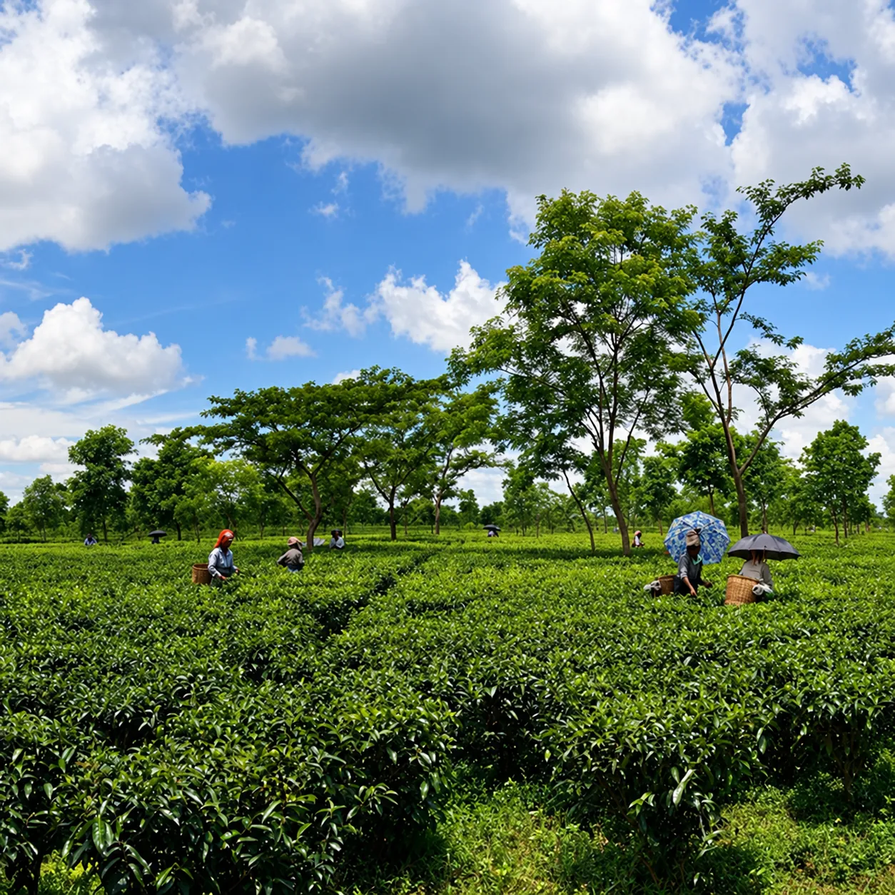 Teegarten Tonganagaon in Assam unter weitem Himmel